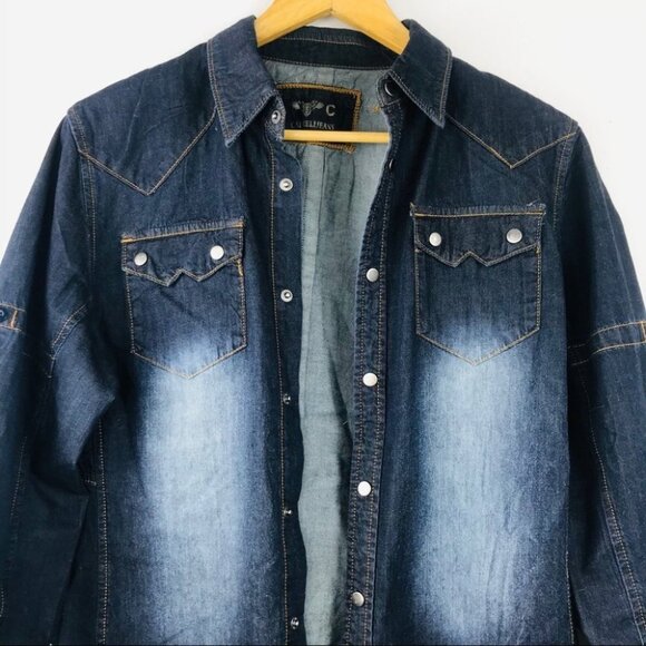 Carreli Jeans Cotton long-sleeve collar Snap up denim Shirt Women Shacket Size M - Picture 7 of 14
